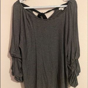 Black and White striped blouse with tie back